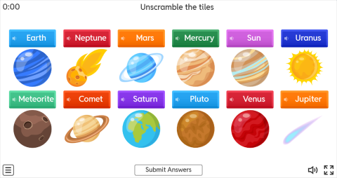Solar System ESL Interactive Unscramble Worksheet