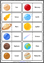 Solar System ESL Printable Dominoes Game For Kids