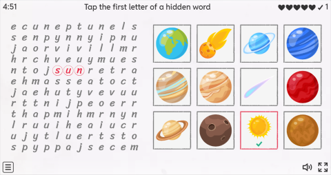 Solar System ESL Interactive Wordsearch Puzzle
