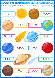 Solar System ESL Vocabulary Worksheets