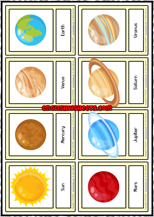 Solar System ESL Printable Vocabulary Learning Cards For Kids