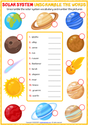 Solar System ESL Vocabulary Worksheets
