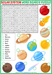 Solar System ESL Vocabulary Worksheets