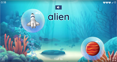 Space ESL Vocabulary Flying Fruit Game