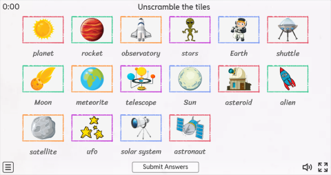Space ESL Interactive Vocabulary Match Up Worksheet