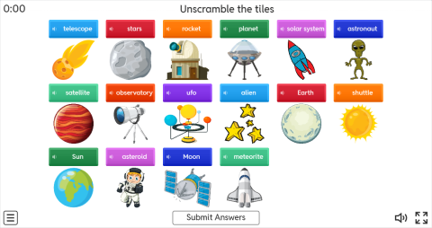 Space ESL Interactive Unscramble Worksheet