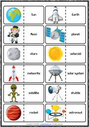 Space Vocabulary ESL Printable Dominoes Game For Kids