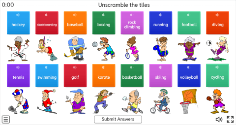 Sports ESL Interactive Unscramble Worksheet