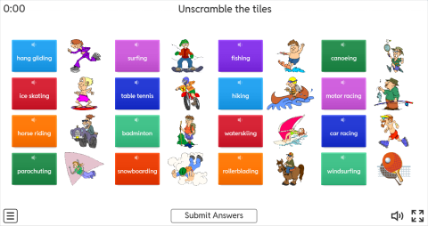 Sports ESL Interactive Unscramble Worksheet