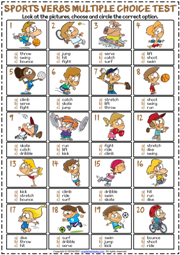 Sports Verbs ESL Printable Multiple Choice Test For Kids