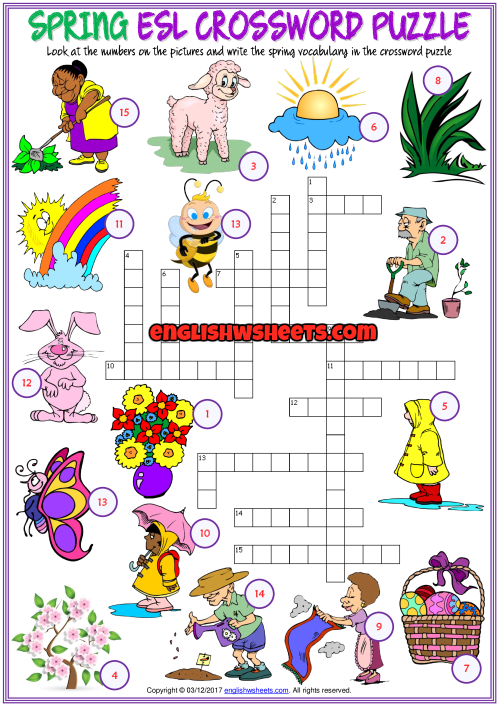 Spring ESL Printable Crossword Puzzle Worksheet For Kids
