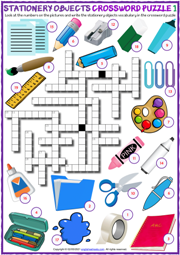 Stationery Objects ESL Crossword Puzzle Worksheets