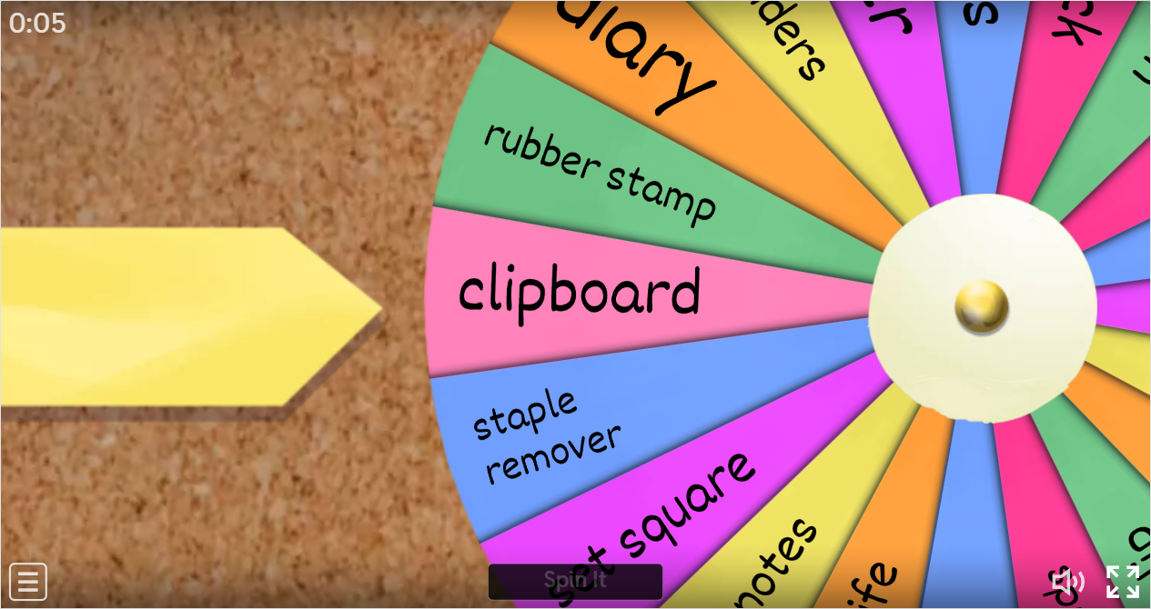 Inanimate Objects Wheel Stationery Objects Interactive Spin The Wheel Worksheet