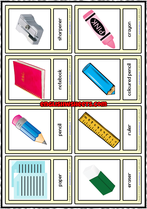 Stationery Objects Esl Printable Vocabulary Learning Cards