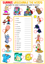 summer esl vocabulary worksheets
