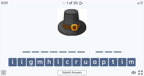 Thanksgiving ESL Interactive Spell The Word Worksheet