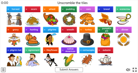 Thanksgiving ESL Interactive Unscramble Worksheet