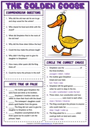 The Golden Goose ESL Reading Comprehension Questions Worksheet