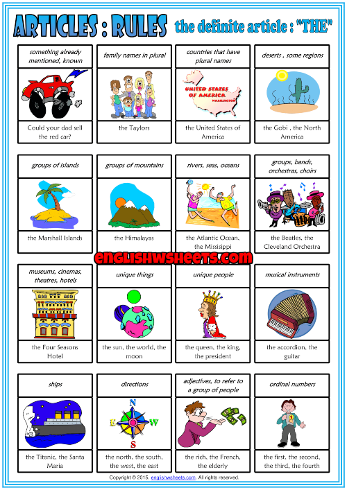 The Definite Article Esl Printable Classroom Poster For Kids