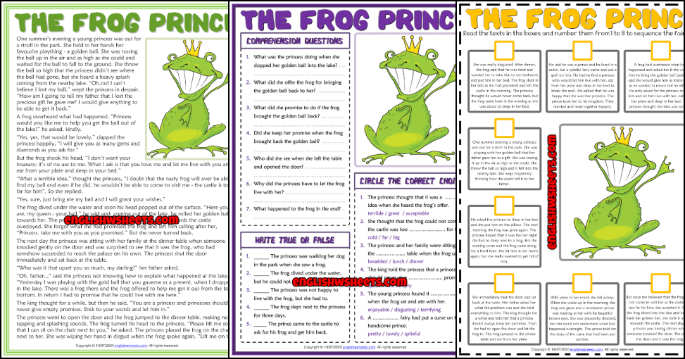 The Frog Prince ESL Reading Comprehension Worksheets