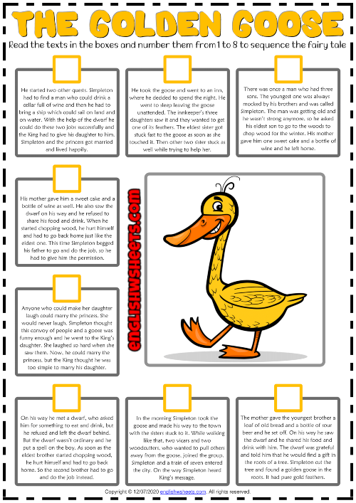 The Golden Goose ESL Sequencing the Story Worksheet