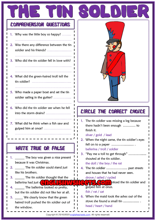 The Tin Soldier ESL Reading Comprehension Questions Worksheet