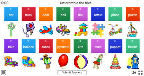 Toys ESL Interactive Unscramble Worksheet
