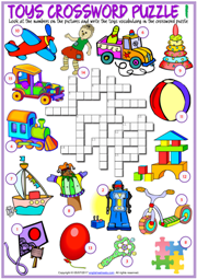 Toys ESL Printable Crossword Puzzle Worksheets for Kids
