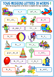 Toys ESL Missing Letters In Words Exercise Worksheets