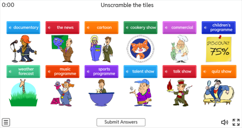 TV Programmes ESL Interactive Unscramble Worksheet