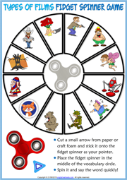 Types of Films ESL Printable Fidget Spinner Game For Kids