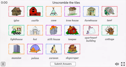 Types of Houses ESL Interactive Match Up Worksheet