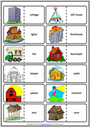 Types of Houses ESL Printable Dominoes Game For Kids