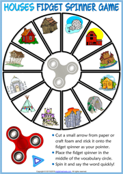 Types of Houses ESL Printable Fidget Spinner Game For Kids