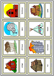 Types of Houses ESL Printable Vocabulary Learning Cards