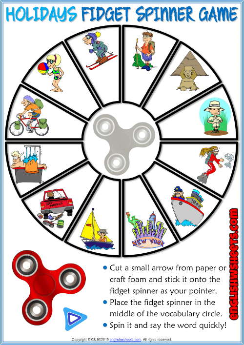 Holiday Types ESL Printable Fidget Spinner Game For Kids