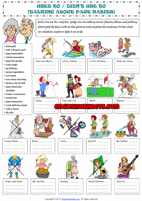 Used To Didn't Use To : Talking About Past Habits Worksheet