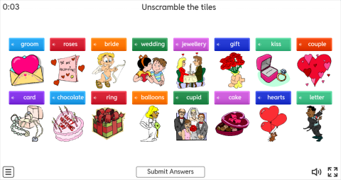 Valentine's Day ESL Interactive Unscramble Worksheet