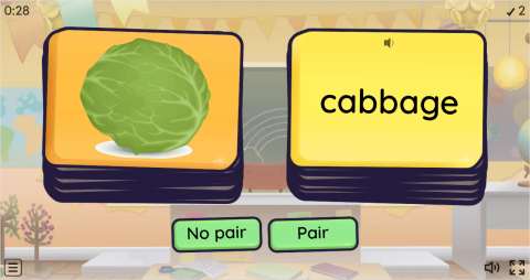 Vegetables ESL Vocabulary Pair or No Pair Worksheet