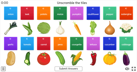 Vegetables ESL Interactive Unscramble Worksheet