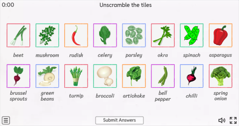 Vegetables ESL Interactive Match Up Worksheet