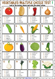 Vegetables ESL Printable Multiple Choice Tests For Kids