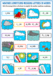 Weather Conditions ESL Missing Letters In Words Worksheet