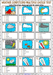 Weather Conditions ESL Printable Multiple Choice Test For Kids