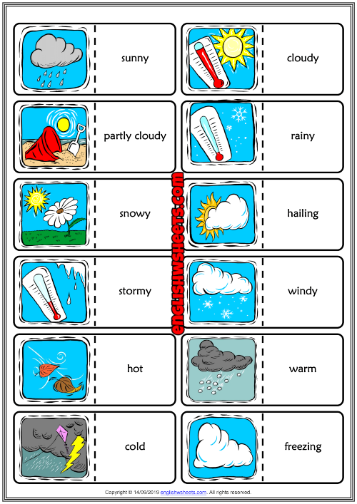 Weather Conditions ESL Printable Dominoes Game For Kids