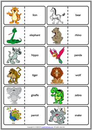 Wild Animals ESL Printable Dominoes Game For Kids