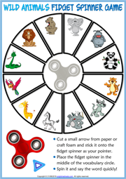 Wild Animals ESL Printable Fidget Spinner Game For Kids