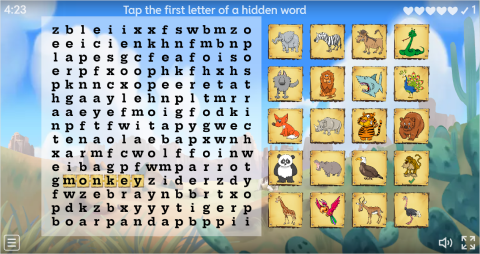 Wild Animals ESL Interactive Wordsearch Puzzle
