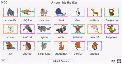 Wild Animals ESL Interactive Match Up Worksheet