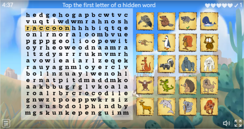 Wild Animals ESL Interactive Wordsearch Puzzle